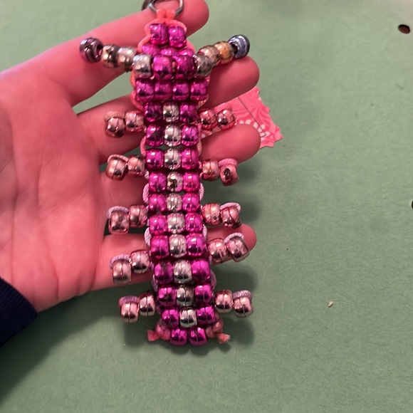 Handmade, New, Beaded, Keychain, Centipede, Metallic Hot Pink, Pink - Picture 4 of 4